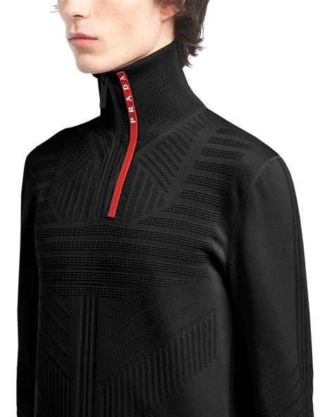 smc milano prada|Black Techno Knit Turtleneck Zip.